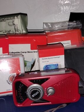 Safety Bundle Plus Eton Red Portable Emergency AM/FM/NOAA Radio W/ Flashlite